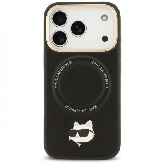 Karl Lagerfeld Big Strap Choupette Metal Logo MagSafe Case for iPhone 17 Pro Black