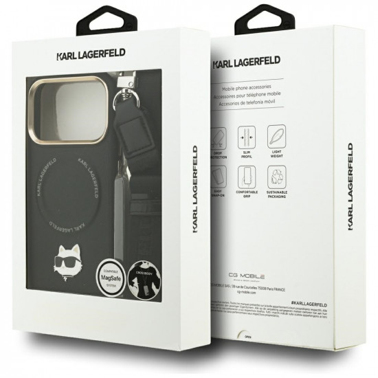 Karl Lagerfeld Big Strap Choupette Metal Logo MagSafe Case for iPhone 17 Pro Max Black