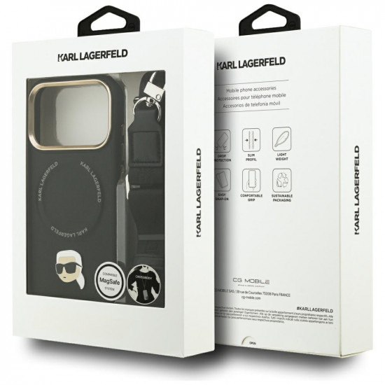 Karl Lagerfeld Big Strap Karl Metal Logo MagSafe Case for iPhone 17 Pro Black