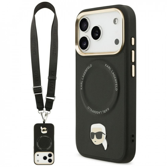Karl Lagerfeld Big Strap Karl Metal Logo MagSafe Case for iPhone 17 Pro Max Black