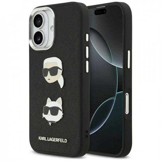 Karl Lagerfeld FW Grained Karl & Choupette Heads Pins & Logo Case for iPhone 17 Black