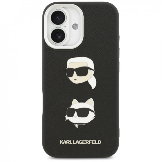 Karl Lagerfeld FW Grained Karl & Choupette Heads Pins & Logo Case for iPhone 17 Black