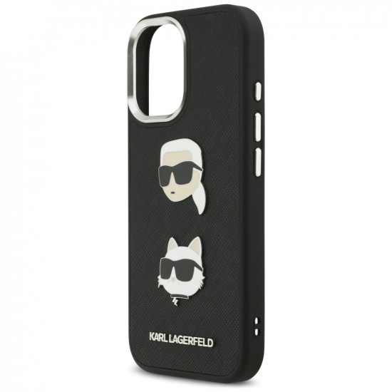Karl Lagerfeld FW Grained Karl & Choupette Heads Pins & Logo Case for iPhone 17 Black