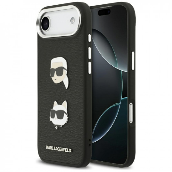 Karl Lagerfeld FW Grained Karl & Choupette Heads Pins & Logo Case for iPhone Air Black