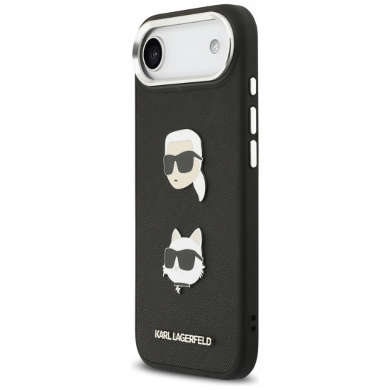 Karl Lagerfeld FW Grained Karl & Choupette Heads Pins & Logo Case for iPhone Air Black