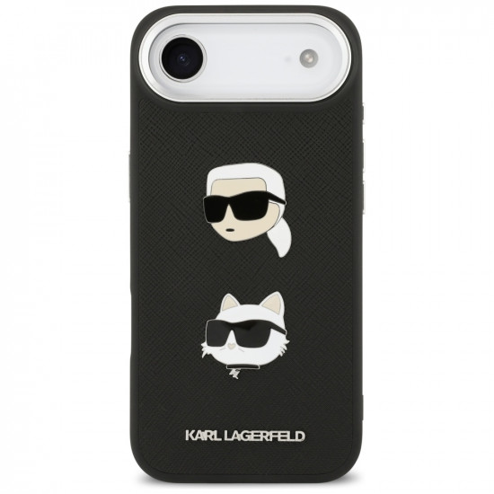 Karl Lagerfeld FW Grained Karl & Choupette Heads Pins & Logo Case for iPhone Air Black