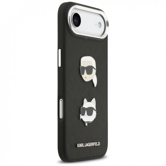 Karl Lagerfeld FW Grained Karl & Choupette Heads Pins & Logo Case for iPhone Air Black