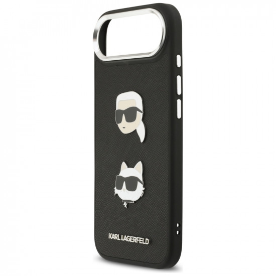 Karl Lagerfeld FW Grained Karl & Choupette Heads Pins & Logo Case for iPhone Air Black