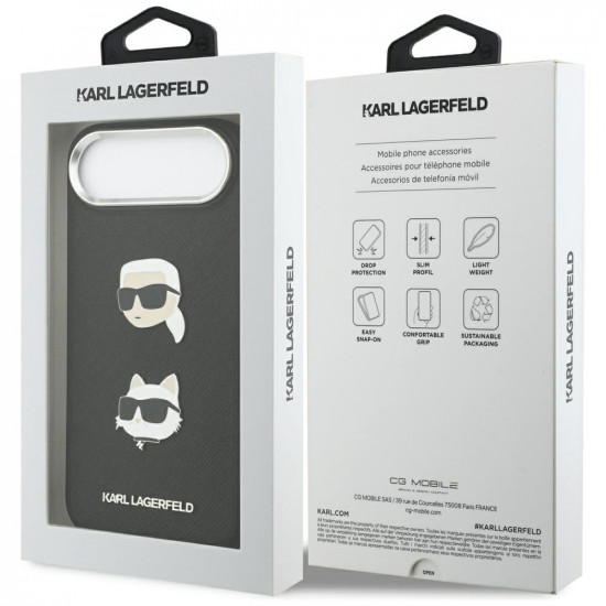 Karl Lagerfeld FW Grained Karl & Choupette Heads Pins & Logo Case for iPhone Air Black