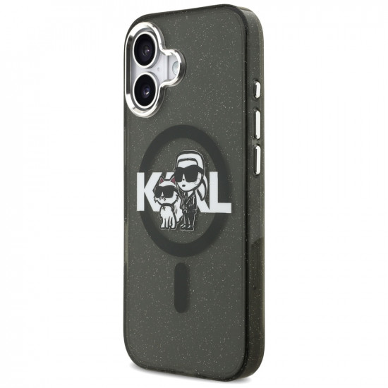 Karl Lagerfeld IML Glitter Karl & Choupette Sketch Logo MagSafe Case for iPhone 17 Black