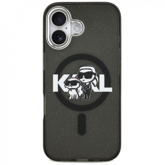 Karl Lagerfeld IML Glitter Karl & Choupette Sketch Logo MagSafe Case for iPhone 17 Black