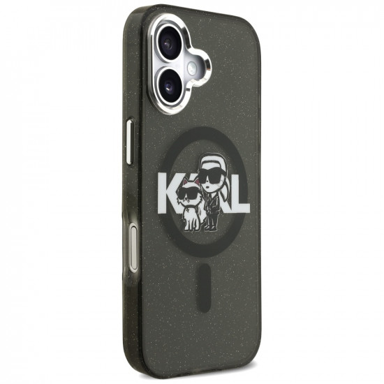 Karl Lagerfeld IML Glitter Karl & Choupette Sketch Logo MagSafe Case for iPhone 17 Black