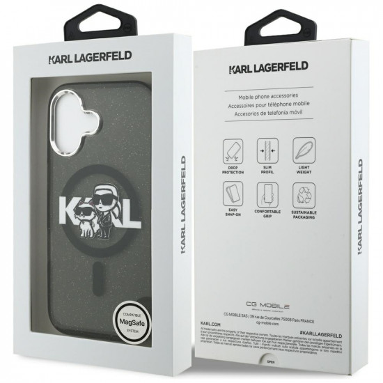 Karl Lagerfeld IML Glitter Karl & Choupette Sketch Logo MagSafe Case for iPhone 17 Black