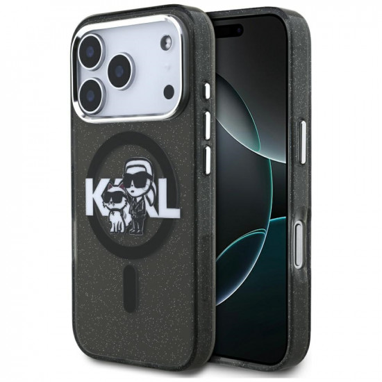 Karl Lagerfeld IML Glitter Karl & Choupette Sketch Logo MagSafe Case for iPhone 17 Pro Black