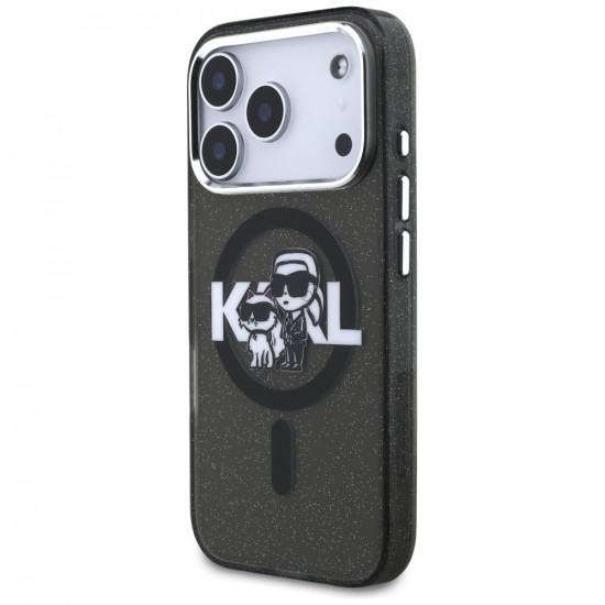 Karl Lagerfeld IML Glitter Karl & Choupette Sketch Logo MagSafe Case for iPhone 17 Pro Black