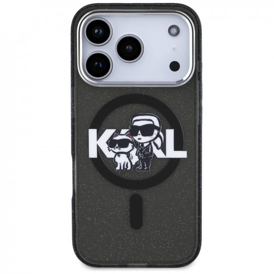 Karl Lagerfeld IML Glitter Karl & Choupette Sketch Logo MagSafe Case for iPhone 17 Pro Black
