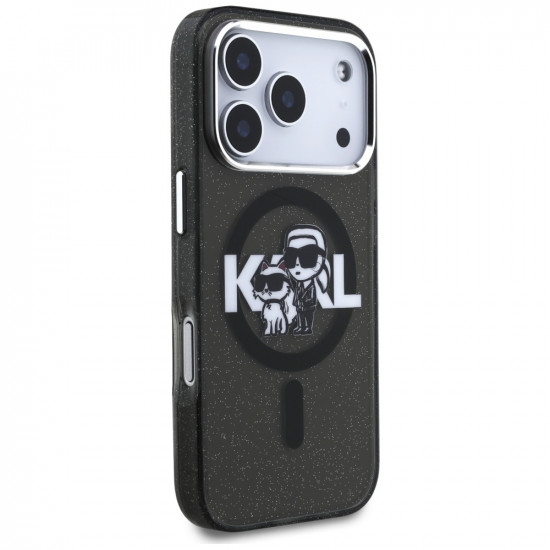 Karl Lagerfeld IML Glitter Karl & Choupette Sketch Logo MagSafe Case for iPhone 17 Pro Black