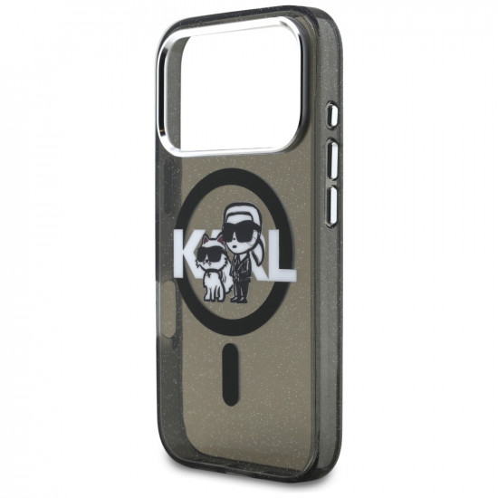 Karl Lagerfeld IML Glitter Karl & Choupette Sketch Logo MagSafe Case for iPhone 17 Pro Black