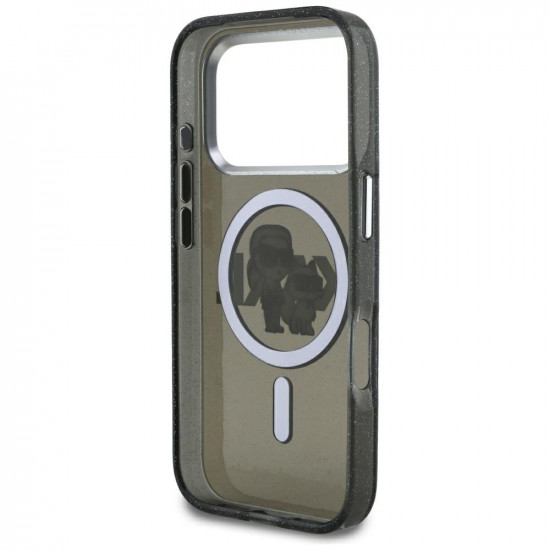 Karl Lagerfeld IML Glitter Karl & Choupette Sketch Logo MagSafe Case for iPhone 17 Pro Black