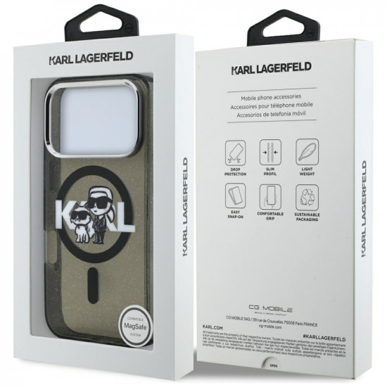 Karl Lagerfeld IML Glitter Karl & Choupette Sketch Logo MagSafe Case for iPhone 17 Pro Black