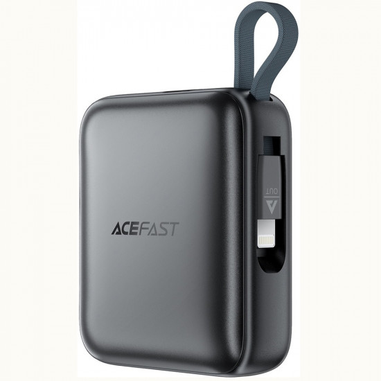 Acefast Power Bank (M23 10000) with 2x Built in Cables, USB C Port, 10000mAh, 22.5W, Two Way Fast Charging, LED Gray
