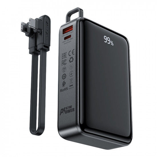 Acefast Power Bank (M4 20000) with 100W Fast Charging Cable, Type C, 10000mAh, 77Wh, PD67W, Digital Display Black