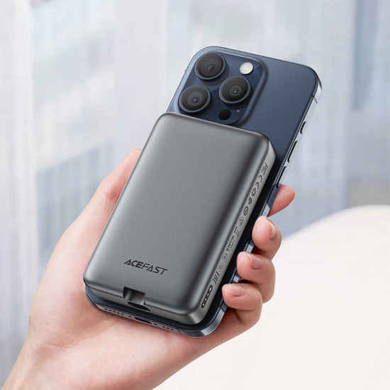 Acefast Magnetic Wireless Power Bank (M10 10000) with Type C Cable, 0.1m, 2x USB C, 10000mAh, 30W, LED Indicator Black