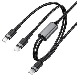 Acefast Data Cable 2in1 (C22 02) Fast Charge, Type C to 2x Type C, 100W, 5A, Nylon Braid, CE, RoHS, EAC, 1.25m Black