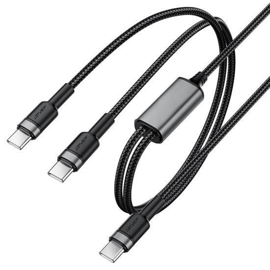 Acefast Data Cable 2in1 (C22 02) Fast Charge, Type C to 2x Type C, 100W, 5A, Nylon Braid, CE, RoHS, EAC, 1.25m Black