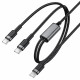 Acefast Data Cable 2in1 (C22 02) Fast Charge, Type C to 2x Type C, 100W, 5A, Nylon Braid, CE, RoHS, EAC, 1.25m Black