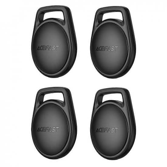 Acefast (4pack) Smart Tracker (S2) Compatible Apple Find My (iOS Only), with Lanyard, Bluetooth, 230mAh Black