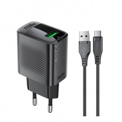 Acefast Wall Charger Set (A90) Type C Cable Included, USB, 18W, GaN Technology, Quick Charger Black