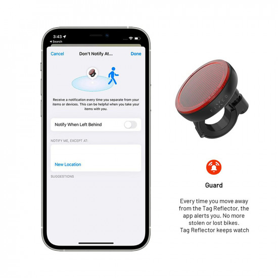 Fixed Smart Tracker (FIXTAG RE BK) for Bike, Rear Reflector Function, Apple Find My, Bluetooth 5.2, IP67 Black Fixed Smart Tracker (FIXTAG RE BK) for Bike, Rear Reflector Function, Apple Find My, Bluetooth 5.2, IP67 Black