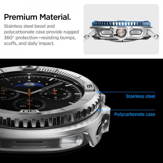 Spigen Bezel Tune Pro Pilot for Samsung Galaxy Watch8 Classic, Stainless Steel Silver