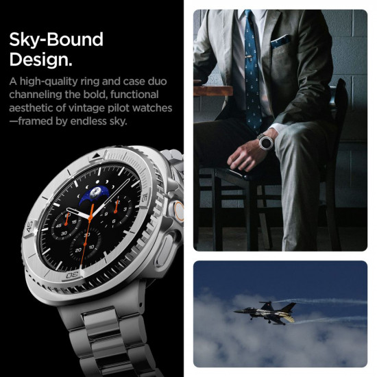 Spigen Bezel Tune Pro Pilot for Samsung Galaxy Watch8 Classic, Stainless Steel Silver