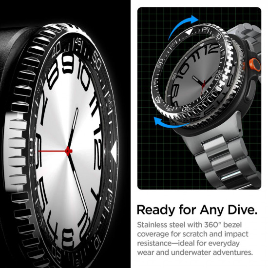 Spigen Bezel Tune Pro Diver for Samsung Galaxy Watch8 Classic, Stainless Steel Black