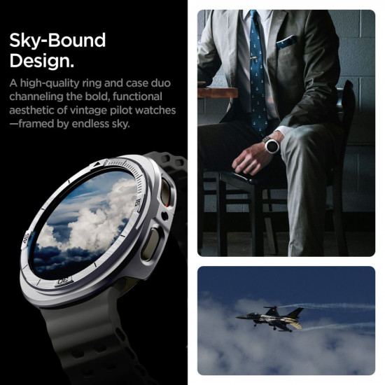 Spigen Bezel Tune Pro Pilot for Samsung Galaxy Watch8 44mm, Stainless Steel Silver