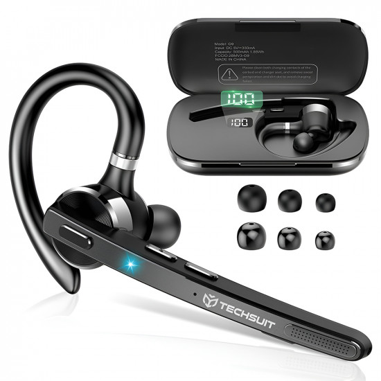 Techsuit Premium Bluetooth Headset TalkZen (G9) HandsFree, BT5.1, Dual Noise Cancelling Microphone, 500mAh, 72hrs Black