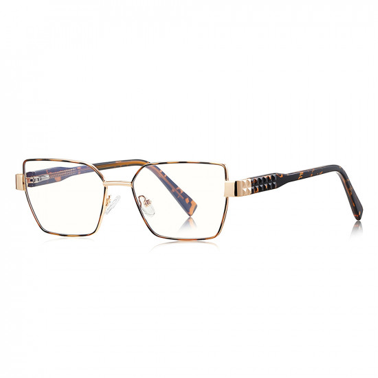 Techsuit Anti Blue Light Glasses Reflex PC (3169) for Women, Hexagonal, Metal Frame, AC Lens Brown/Leopard