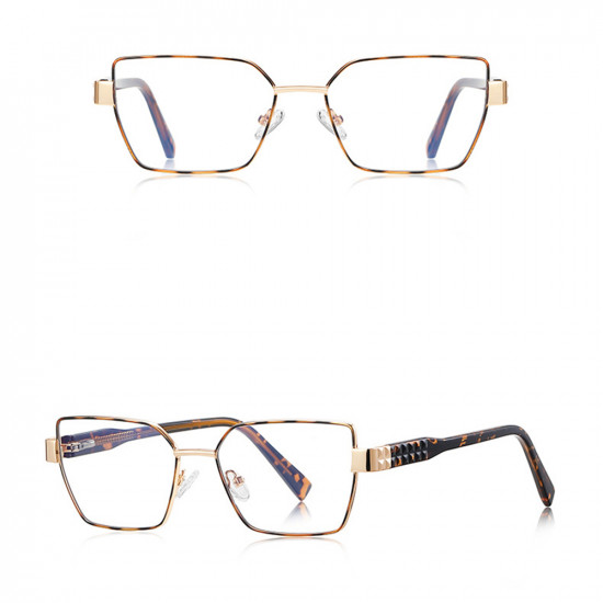 Techsuit Anti Blue Light Glasses Reflex PC (3169) for Women, Hexagonal, Metal Frame, AC Lens Brown/Leopard