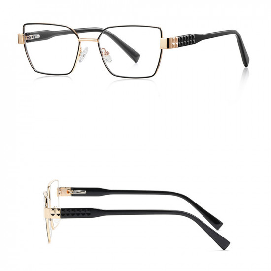 Techsuit Anti Blue Light Glasses Reflex PC (3169) for Women, Hexagonal, Metal Frame, AC Lens Black