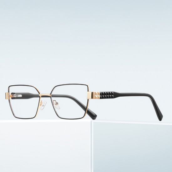 Techsuit Anti Blue Light Glasses Reflex PC (3169) for Women, Hexagonal, Metal Frame, AC Lens Black