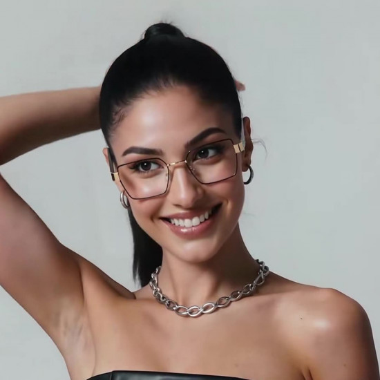 Techsuit Anti Blue Light Glasses Reflex PC (3169) for Women, Hexagonal, Metal Frame, AC Lens Black