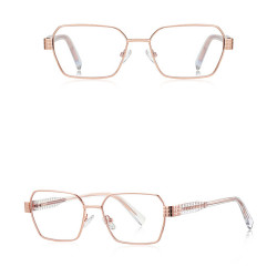 Techsuit Anti Blue Light Glasses Reflex PC (3161) for Women, Rectangle, Metal Frame, AC Lens Rose Gold/Transparent