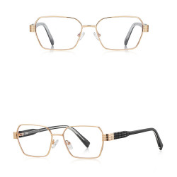 Techsuit Anti Blue Light Glasses Reflex PC (3161) for Women, Rectangle, Metal Frame, AC Lens Gold/Black