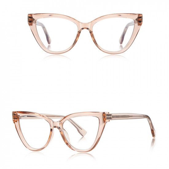 Techsuit Anti Blue Light Glasses Reflex PC (2279) for Women, Cat Eye, TR90&Metal Frame, AC Lens Transparent/Brown