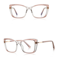 Techsuit Anti Blue Light Glasses Reflex PC (2273) for Women, Oversized, TR90&Metal Frame, AC Lens Transparent/Brown