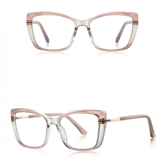 Techsuit Anti Blue Light Glasses Reflex PC (2273) for Women, Oversized, TR90&Metal Frame, AC Lens Transparent/Brown