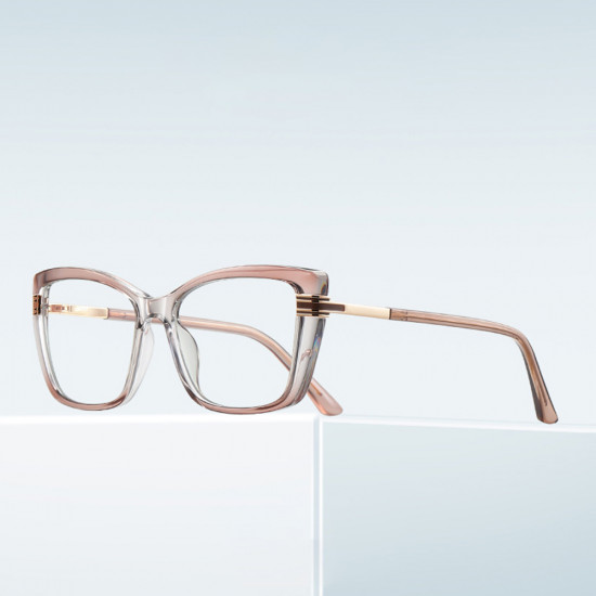 Techsuit Anti Blue Light Glasses Reflex PC (2273) for Women, Oversized, TR90&Metal Frame, AC Lens Transparent/Brown