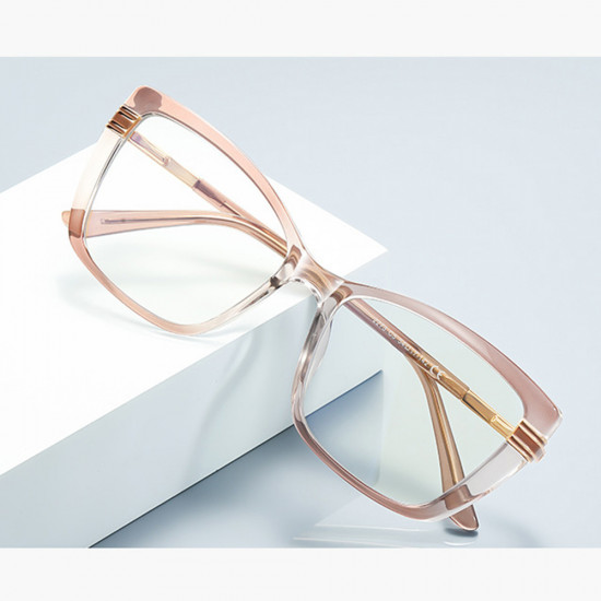 Techsuit Anti Blue Light Glasses Reflex PC (2273) for Women, Oversized, TR90&Metal Frame, AC Lens Transparent/Brown